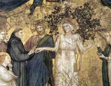 Giotto : Les vertus franciscaines : allégorie de la pauvreté, détail. 1330. Fresque. Assise, église inférieure Saint François