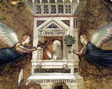 Giotto : Les vertus franciscaines : allégorie de la chasteté, détail. 1330. Fresque. Assise, église inférieure Saint François